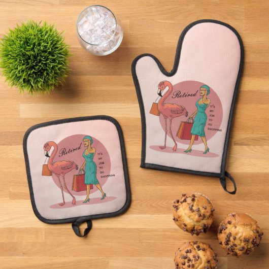 私の退職した仕事はショッピングピンクフラミンゴ 鍋つかみ&鍋敷きセット (トップダウン)