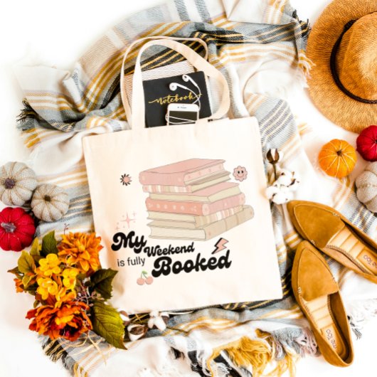 私の週末はキュートなピンクの本のグルービーの予約でいっぱいだ トートバッグ