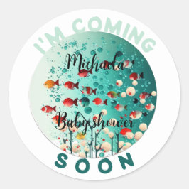 私の間来もなくおもしろい緑のさくらんぼ魚の赤ちゃんシャワー ラウンドシール