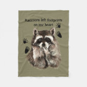 私の離れハート引用文にアライグマ足跡 フリースブランケット (正面)