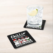 私の雪でチリンのおもしろい雪だるまクリスマス スクエアペーパーコースター (インサイチュ)