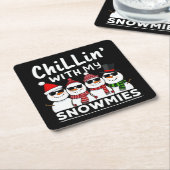 私の雪でチリンのおもしろい雪だるまクリスマス スクエアペーパーコースター (アングル)