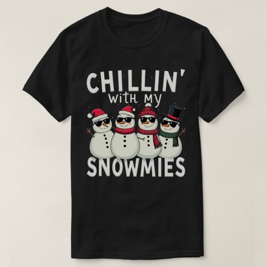 私の雪でチリンのおもしろい雪だるまクリスマス Tシャツ (デザイン正面)
