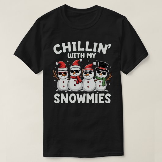 私の雪でチリンのおもしろい雪だるまクリスマス Tシャツ (デザイン正面)