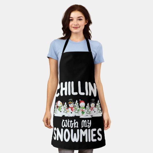 私の雪でチリン雪だるまクリスマス エプロン (着用した状態)