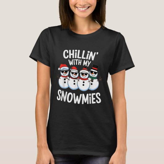 私の雪とチリンおもしろい雪だるまクリスマスK Tシャツ (正面)