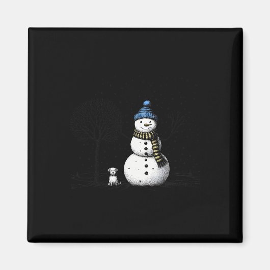 私の雪とチリンのクリスマス霜の降りた雪だるま マグネット (正面)