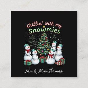 私の雪のクリスマスの雪だるまと子おもしろい林 スクエア名刺