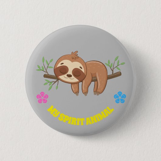 私の霊獣 |かわいい眠れるナマケモノテンプレート 缶バッジ (正面)