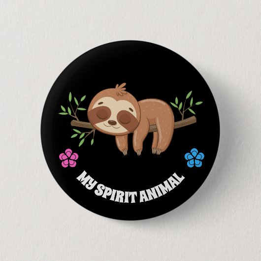 私の霊獣 |かわいい眠れるナマケモノテンプレート 缶バッジ (正面)