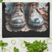 私の靴でマイルを歩く感動的- 素朴 キッチンタオル (折り畳み)