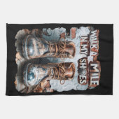 私の靴でマイルを歩く感動的- 素朴 キッチンタオル (横)