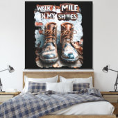 私の靴でマイルを歩く感動的- 素朴 キャンバスプリント (インサイチュ (寝室))