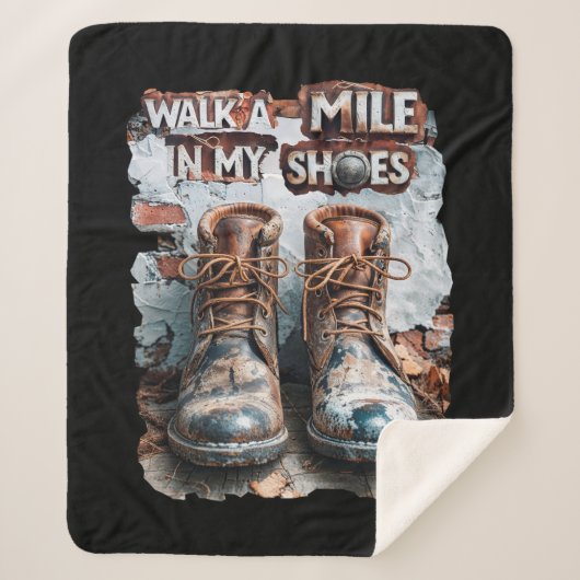 私の靴でマイルを歩く感動的- 素朴 シェルパブランケット (正面)