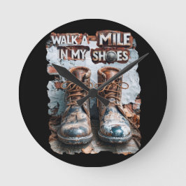 私の靴でマイルを歩く感動的- 素朴 ラウンド壁時計