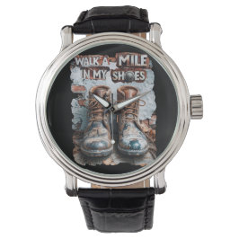私の靴でマイルを歩く感動的- 素朴 腕時計