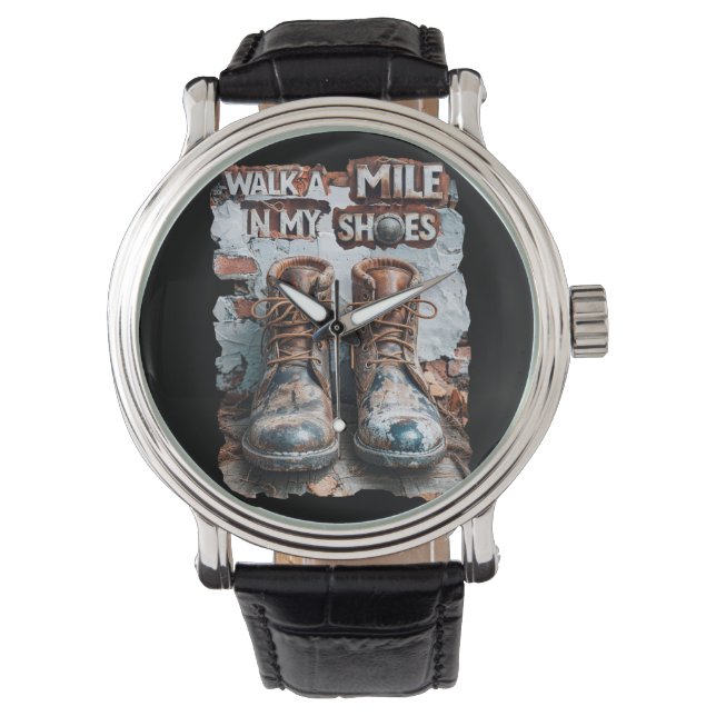 私の靴でマイルを歩く感動的- 素朴 腕時計 (正面)