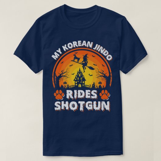 私の韓国人犬の魔女に乗ってハロウィーンを撮影 Tシャツ (デザイン正面)