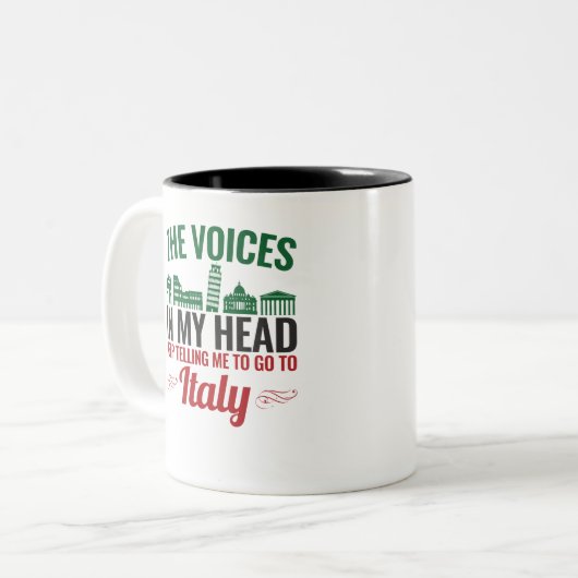 私の頭の中の声が私にイタリアに行くように言った ツートーンマグカップ (正面左)