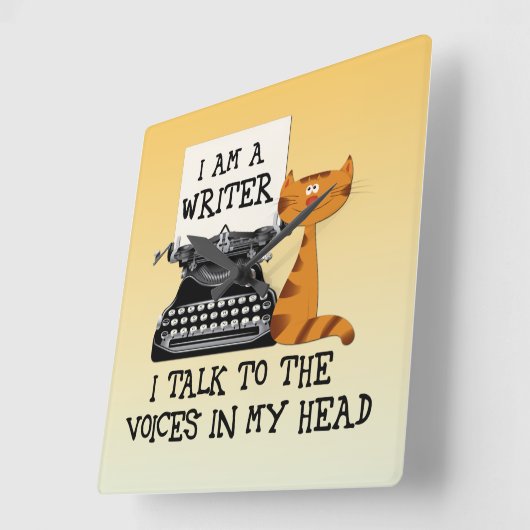 私の頭の中の声に耳を傾ける作家です スクエア壁時計 (傾斜)