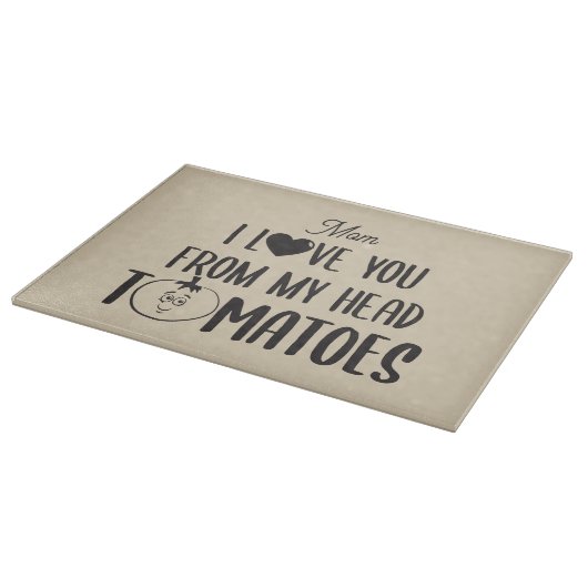 私の頭カスタムのトマトからあなたを愛するガラスのトマト カッティングボード (角)