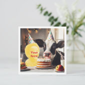 私の顔を写真に貼り付けて、牛の誕生日パーティー カード (スタンド正面)