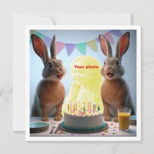 私の顔を写真に載せて、うさぎと子供のカードを作って カード (正面)