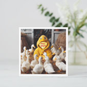 私の顔を写真に載せて、カードのイラストの鴨と子供と一緒に カード (スタンド正面)