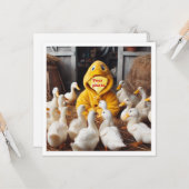 私の顔を写真に載せて、カードのイラストの鴨と子供と一緒に カード (正面/裏面インサイチュ)