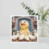 私の顔を写真に載せて、カードのイラストの鴨と子供と一緒に カード (スタンド正面)