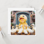 私の顔を写真に載せて、カードのイラストの鴨と子供と一緒に カード (正面/裏面インサイチュ)
