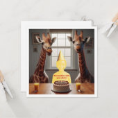 私の顔を写真に載せて、キリンと子供のカードを作って カード (正面/裏面インサイチュ)