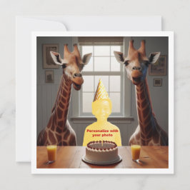 私の顔を写真に載せて、キリンと子供のカードを作って カード