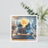 私の顔を写真に載せて、コンピューター好きの天才よ カード (スタンド正面)