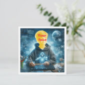 私の顔を写真に載せて、コンピューター好き、天才 カード (スタンド正面)