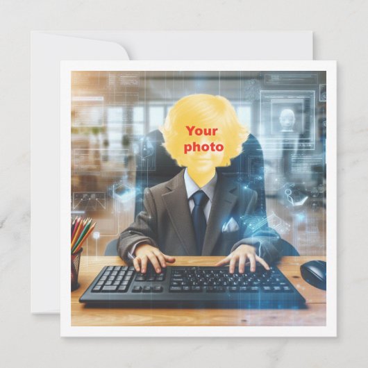 私の顔を写真に載せて、コンピューター好き、天才 カード (正面)