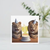 私の顔を写真に載せて、ライオンと子供のカードを作って カード (スタンド正面)