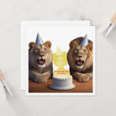 私の顔を写真に載せて、ライオンと子供のカードを作って カード (正面/裏面インサイチュ)