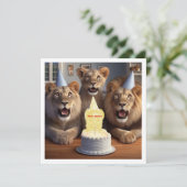 私の顔を写真に載せて、ライオンと子供のカードを作って カード (スタンド正面)