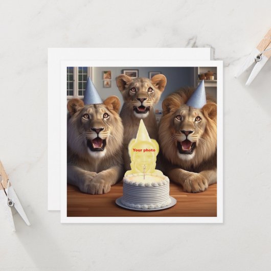 私の顔を写真に載せて、ライオンと子供のカードを作って カード (正面/裏面インサイチュ)