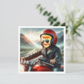 私の顔を写真に載せて、子供がバイクを運転している。 カード (スタンド正面)