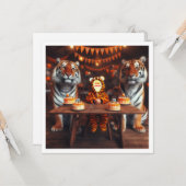 私の顔を写真に載せて、虎と子供 カード (正面/裏面インサイチュ)