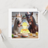 私の顔を写真に載せて、馬と子供 カード (正面/裏面インサイチュ)