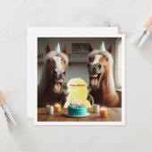 私の顔を写真に載せて、馬と子供 カード (正面/裏面インサイチュ)