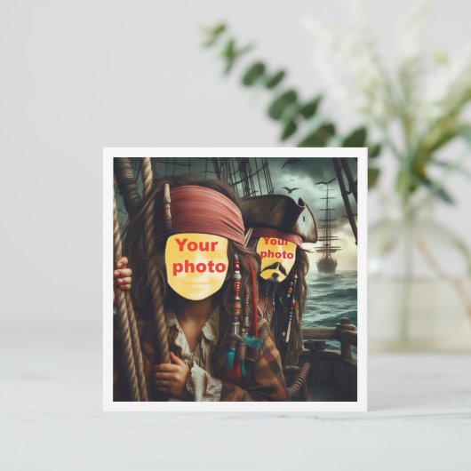 私の顔を写真に載せて、2人の海賊が船に乗って カード (スタンド正面)