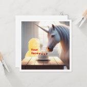 私の顔を写真に、ユニコーンと子供 カード (正面/裏面インサイチュ)