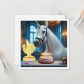 私の顔を写真、ユニコーンと子供に置く カード (正面/裏面インサイチュ)