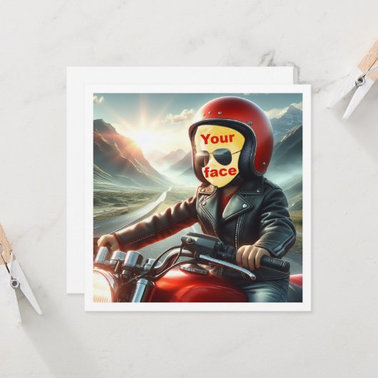 私の顔を写真、子供の駆動バイクに置く カード (正面/裏面インサイチュ)