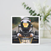 私の顔を写真、黒いレーシングカーに置く カード (スタンド正面)