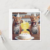 私の顔を絵の中に置いて、ヒョウと子供 カード (正面/裏面インサイチュ)